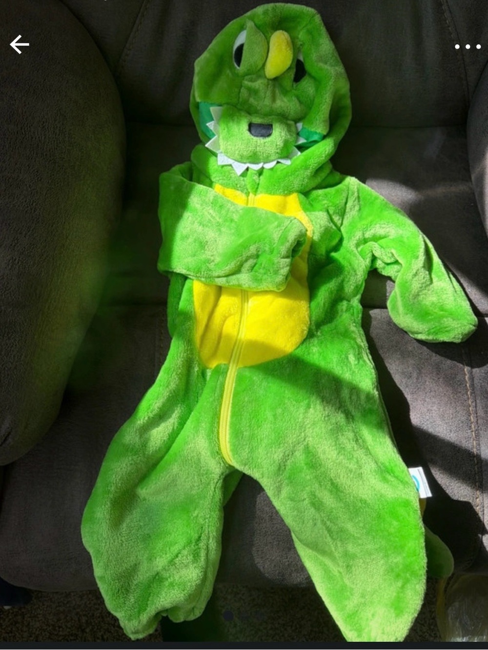 Green & Yellow Plush Dinosaur One-Piece for Kids